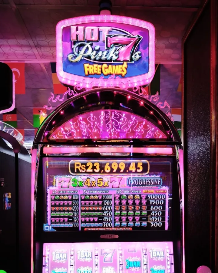 The Hot Pink 7s machine on the Amusement Centre floor