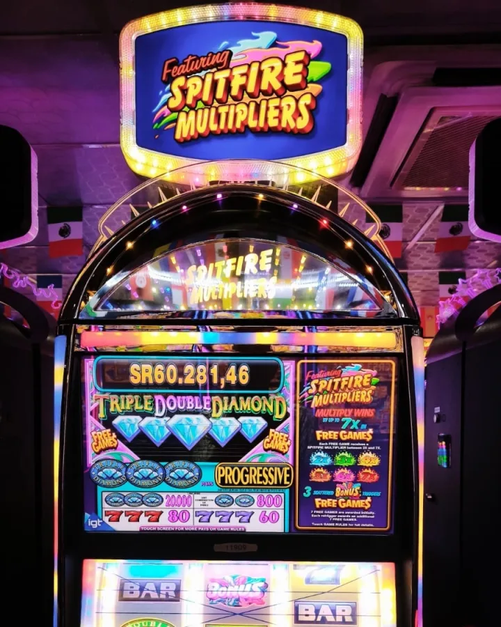 The Triple Double Diamond — Spitfire Multipliers machine on the Amusement Centre floor